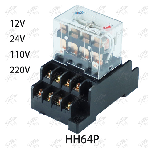 LY4NJ HH64P AC 110V 220V DC 12V DC 24V 14PIN 10A silver contact Power Relay Coil 4PDT with socket Base ► Photo 1/6