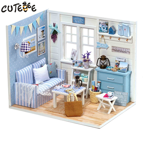 Doll House Furniture Diy Miniature Dust Cover 3D Wooden Miniaturas Dollhouse Toys for Children Birthday Gifts Kitten Diary H16 ► Photo 1/6