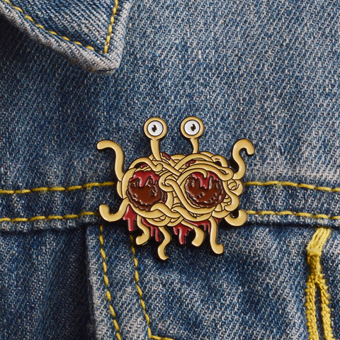 Flying Spaghetti Freak Brooch Funny Pastafarianism Ramen Monster FSM Enamel Pin Hat Denim Fun Badge Friends Creative Gifts ► Photo 1/6