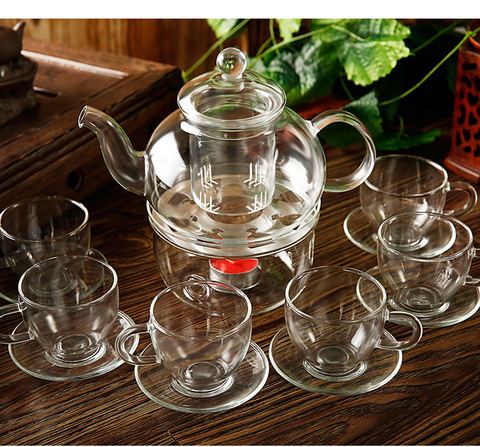 High Grade 14pcs/set High Temperature Resistant Glass Teapot Set 1pc 600ml Teapot 1pc Warmer 6pc Cups 6pc Saucers JO 1051 ► Photo 1/6