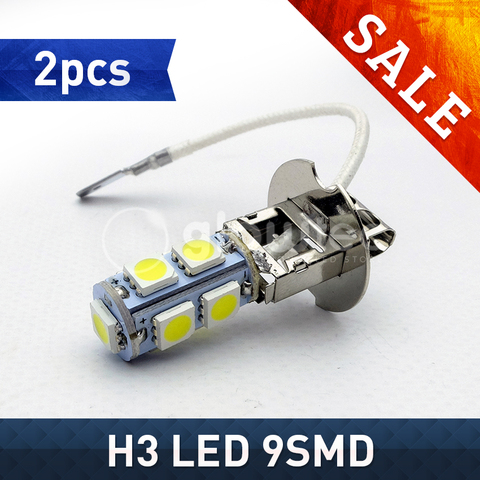 SALE 2pcs H3 9SMD 5050 White 9 SMD bulb headlight brightness LED DC12V Auto Car Fog Light Lamp LED Bulbs 6500K GLOWTEC ► Photo 1/5