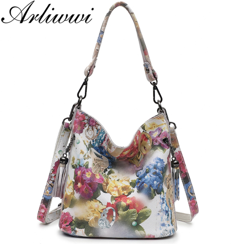 Arliwwi Brand High Class Shiny Floral REAL LEATHER Women Handbags Bags Fashion New Genuine Cow Leather Blossom Designer Bag GY01 ► Photo 1/5