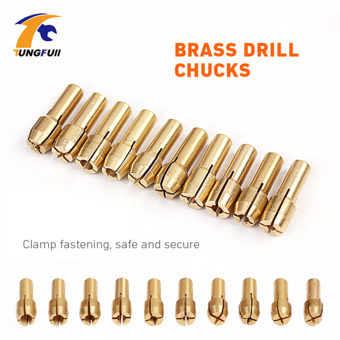 Tungfull Tool Accessories 10Pcs Mini Brass Drill Chucks Collet Bits 0.5-3.2mm Rotary Tool Electric Micro Drill Collets Clamp ► Photo 1/6