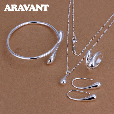 Fashion Wedding Bridal Jewelry Set 925 Silver Jewelry Water Drop Necklace Bangles Rings Earrings Sets For Women Party Gifts ► Photo 1/6