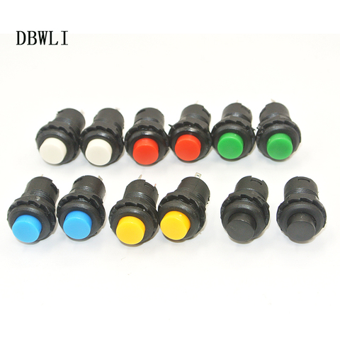 Red Black Green Blue Yellow 12MM Waterproof Momentary Push Button Switch Normal Open NO Mini Micro ON Off 125V 3A 10PCS