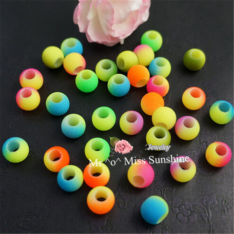 NEW Kids DIY Beads Fluorescent Neon Loom Beads Loom Bands Rainbow Bands Mixed Colors 100Pc/ Lot 10mm/12mm Big Hole Acrylic Beads ► Photo 1/4
