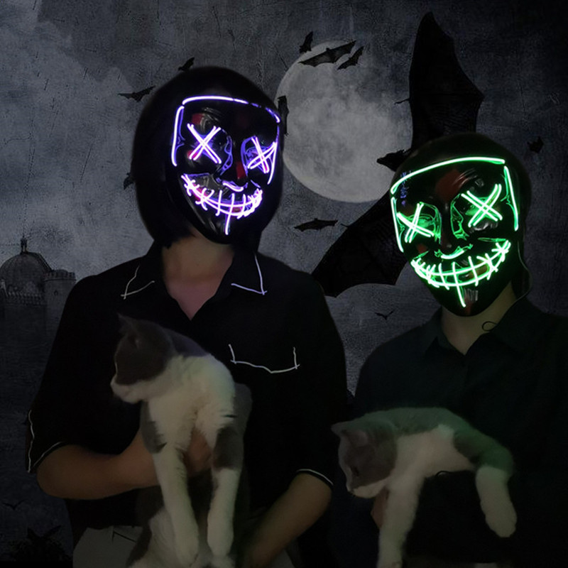 Led Mask Halloween Masque Masquerade Masks Neon Maske Light Glow In The Dark Mascara Horror Maska Glowing Masker - Price & Review | AliExpress Seller - A Warm House