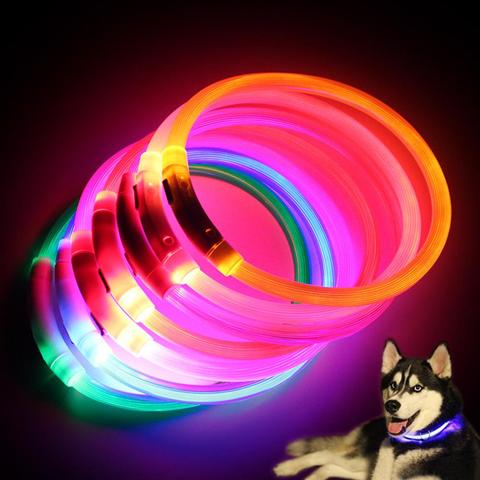 Adjustable USB Charging Pet Dog Collar Rechargeable LED Night Flashing Luminous USB Charging Pet Dog Puppy Plastic Neck Collar ► Photo 1/6