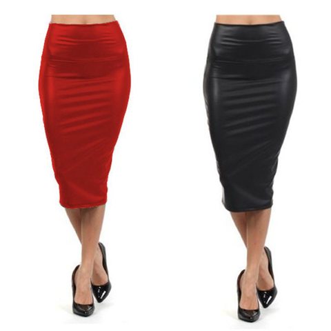 High waist Leather Skirt  XL XXL XXXL Black red sexy Pencil skirts middle long Casual mermaid skirt party bar club travel ► Photo 1/5