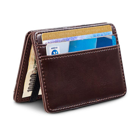 Hot Fashion Mini Men's Leather Magic Wallet Money Clips Small Purse Credit Card Case For Male Bank Receipt Cash Holder ► Photo 1/6
