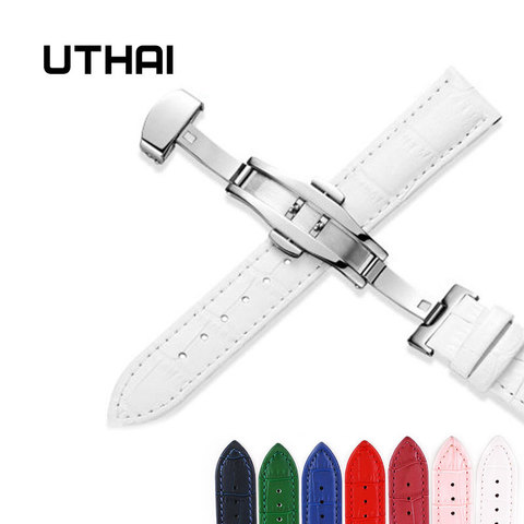 UTHAI Z09 plus Genuine Leather Watchbands 12-24mm Universal Watch Butterfly buckle Steel Buckle Strap Wrist Belt Bracelet + Tool ► Photo 1/6