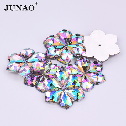 JUNAO 100pcs 17*28mm Large Sewing Crystal AB Drop Rhinestone Applique  Flatback Acrylic Stones Sew On Crystal Strass for Clothes