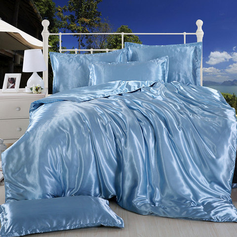New 100% pure satin silk bedding set Home Textile King size bed set bed clothes duvet cover flat sheet pillowcases ► Photo 1/6
