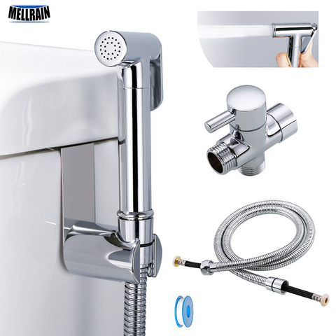 Toilet hand held bidet sprayer kit brass chrome plated bathroom bidet faucet spray shower head with hose & T-adapter & holder ► Photo 1/6