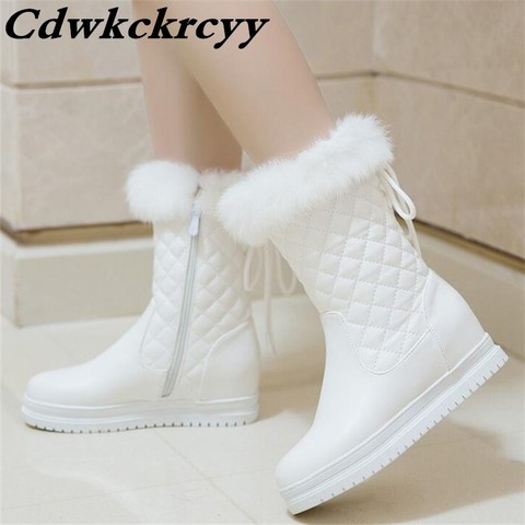 Promotional winter New style white Snow boots Internal increase Cashmere Keep warm Rabbit's hair Flat bottom Student Women Boots ► Photo 1/1