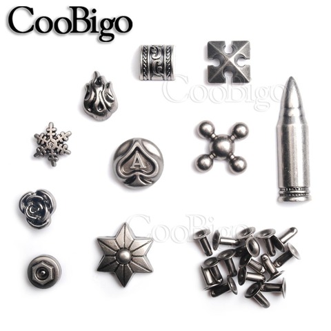 50sets Pewter Studs Rivet Spikes Punk Rock Garment Shoe Bag Pets Collar DIY Leather Craft Parts Rose Flame Snowflake ► Photo 1/1