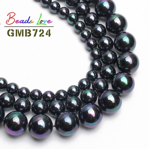 Natural Round Smooth Black Rainbow Shell Pearl Beads For Jewelry Making Choker Making Diy Bracelet  Jewellery 15'' 6/8/10/12mm ► Photo 1/5