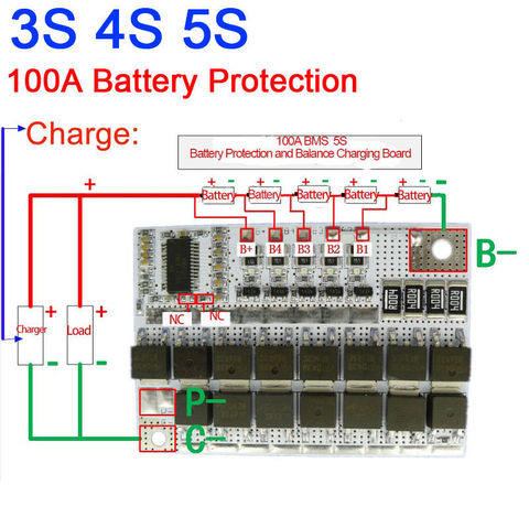 100A BMS with Balance 3S 4S 5S Li-ion LiPo Polymer Battery Protection Board PCB Charging Board 11.1v 14.8v 18.5v 3.7V ► Photo 1/1