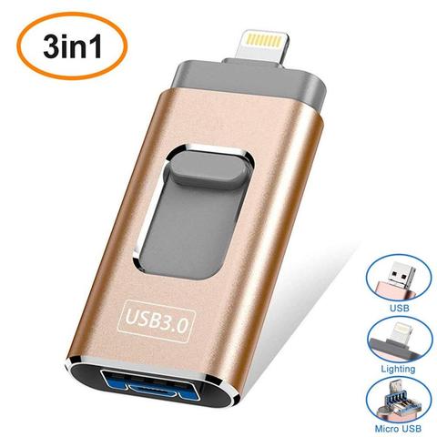 USB Pendrive iPhone Flash Drive 3-in-1 Lightning OTG 128GB Usb Flash Drive USB 3.0 Memory Stick Compatible Apple iPad PC ► Photo 1/6