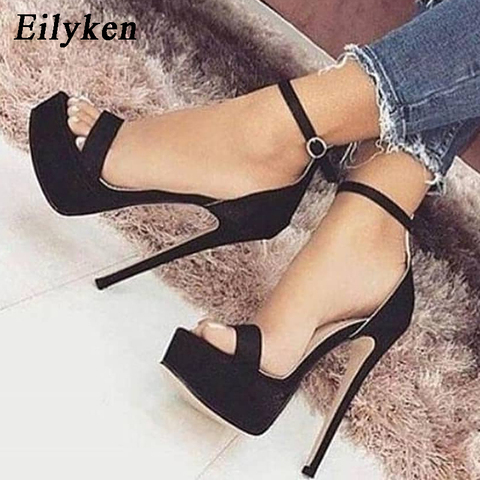 Eilyken Gladiator Buckle Strap Sandals Shoes Women Sandals Pumps Thin heels Club Party Sandals Pumps Classics Black size 35-40 ► Photo 1/5