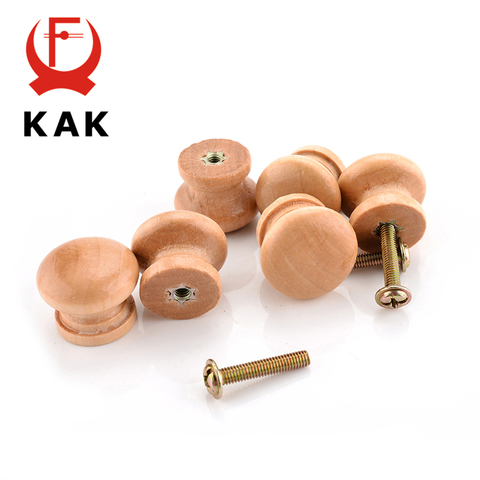 KAK 10pcs 2.5X2CM Medium Size Natural Wooden Cabinet Drawer Wardrobe Door Knob Pull Handle Hardware Plain Circle Handles ► Photo 1/6