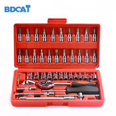 bdcat Car Repair Tool 46pcs 1/4-Inch Socket Set Car Repair Tool Ratchet Torque Wrench Combo Tools Kit Auto Repairing Tool Set ► Photo 1/6