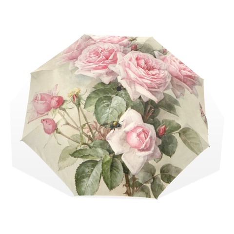Vintage Shabby Floral Women Rain Umbrella Chic Pink Rose Three Folding Girl Durable Portable Umbrellas Automatic Rain Gear ► Photo 1/5