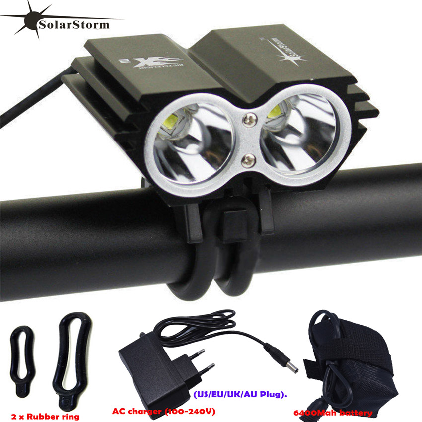 2x T6 LED SolarStorm 5000LM Head Front Bicycle Light Bike Headlight Lamp Black 