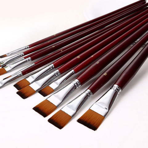 Two-color nylon hair flat peak oil brush 12 pcs sets of brushes art water-colour paint brush school educational supplies ► Photo 1/4