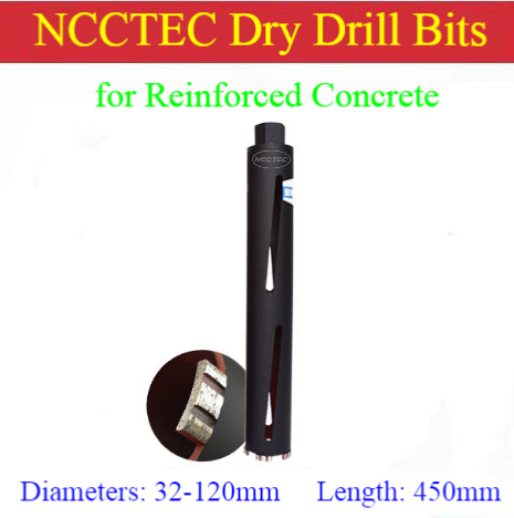32-120mm*450mm NCCTEC crown Laser Welded diamond DRY drilling bits/1-1/4''-4.7''*18'' Reinforced concrete DRY core drill bits ► Photo 1/3