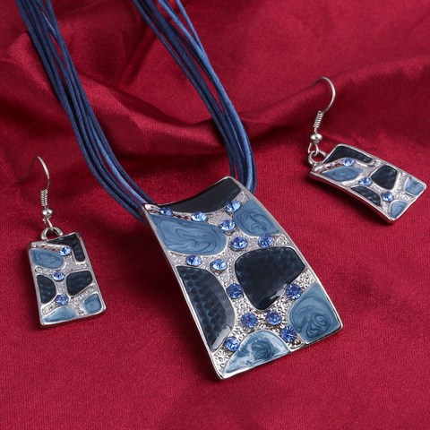 MINHIN Blue Geometry Shape Pendant Necklace Earring Sets Multi Ropes Choker Necklace Classic Wedding Costume Jewelry Set ► Photo 1/6