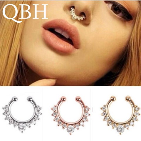 New Crystal Clicker Fake Septum For Women Clip Hoop Nose Ring Faux Piercing Gold Silver Plated Men Girl Gift Body Jewelry ► Photo 1/5