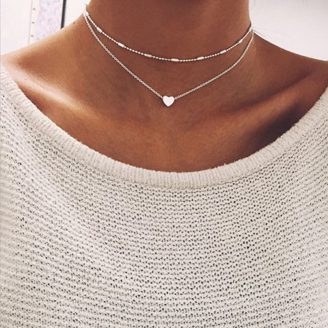 New Multi Layer Tiny Small Heart Moon Choker Necklace for Women Gold Color Short  Chain Pendant Collar Necklace Jewelry Gift ► Photo 1/6