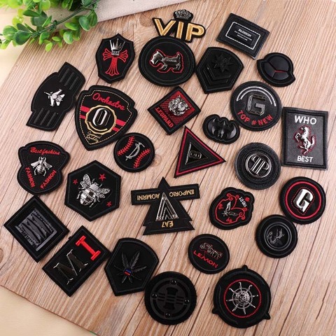 New metal Black Leather Embroidered Patches for Clothes Iron on