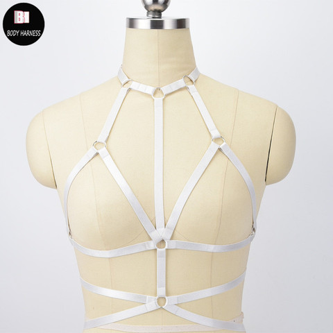 White Gothic Crop Top Body Harness Women Fetish Wear Body Harness Harajuku Body cage Bra Lingerie bondage harness Bra ► Photo 1/6