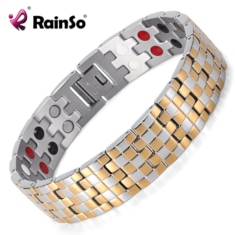 Hot Sale Fashion Rainso Brand Double Row 4 Elements Stainless Steel Tharepy Bracelet Link Wrist Polished For Men OSB-1044 ► Photo 1/6