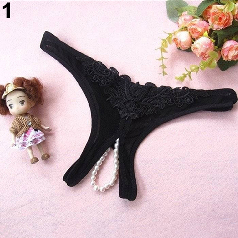 Women Sexy Crotchless Faux Pearl Decor Thong Panties Open Crotch Underwear ► Photo 1/6