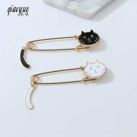 Lovely White Black Drops Glaze Cat Pin Brooch Cat Wags Its Tail Fashion Clothing Accessories Brooch wholesale Brooches For Women ► Photo 1/6