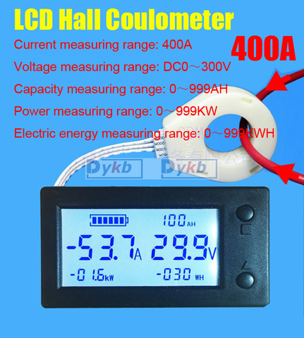 DC 300V 50A 100A 200A 400A Battery Monitor digital Volt meter Ammeter Battery Capacity coulometer Power watt-hour + Hall sensor ► Photo 1/6