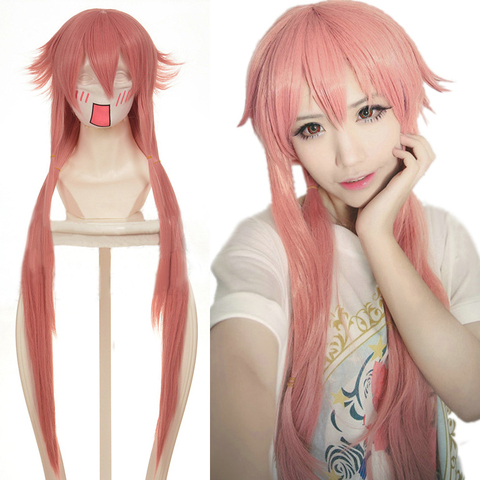 36'' 90cm Long Pink Yuno Gasai Wig The Future Diary Mirai Nikki Yuno Heat Resistant Hair Cosplay Costume Wigs + Wig Cap ► Photo 1/6
