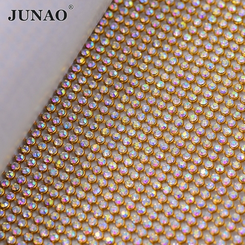 JUNAO 45*120cm Crystal AB Rhinestones Fabric Gold Silver Metal Trim Aluminum Mesh Glass Crystal Applique for Clothes Bag Crafts ► Photo 1/6
