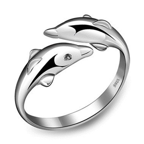100% 925 sterling silver fashion dolphin animal girl finger rings jewelry women open party ring no fade drop shipping ► Photo 1/6