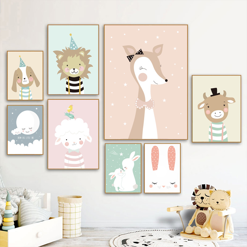 BG_ Nordic Cartoon Rabbit Canvas Wall Painting Picture Home Kids Room Art Decor 