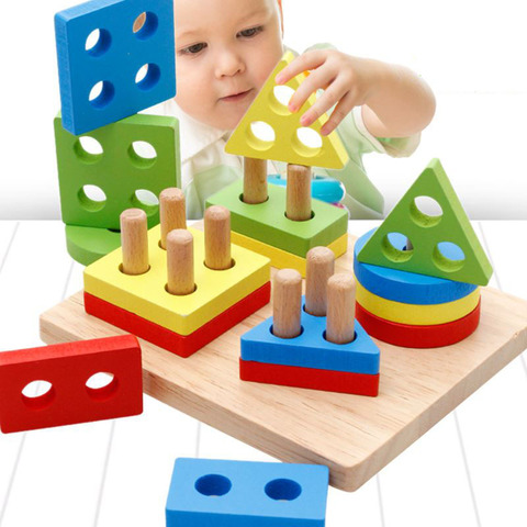 Montessori Toys Educational Wooden Toys for Children Early Learning Exercise Hands-on ability Geometric Shapes Matching Games ► Photo 1/6