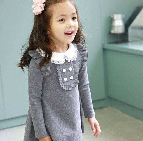 2022 Spring Autumn New Arrival Cotton Girl Korean Clothes Doll Collar Long Sleeved Casual Mini Dress Kids Clothing Party Prom ► Photo 1/6