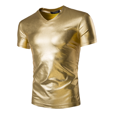 2016 Summer new gold silver T-shirt black men cultivating short-sleeved man hip-hop nightclub waterproof coating Glossy T-shirt ► Photo 1/1