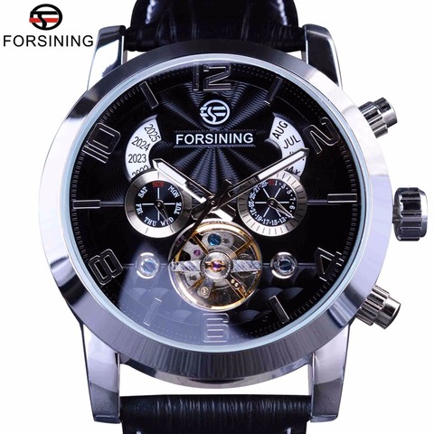 Forsining 5 Hands Tourbillion Fashion Wave Dial Design Multi Function Display Men Watches Top Brand Luxury Automatic Watch Clock ► Photo 1/1