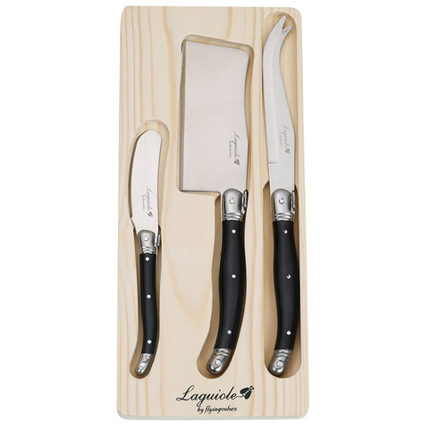 Laguiole Style Cheese Spreader Knife Fork Set Black Handle Cheese Knives Set Butter Cutter  in Wood Box Xmas Black Cutlery set  ► Photo 1/6
