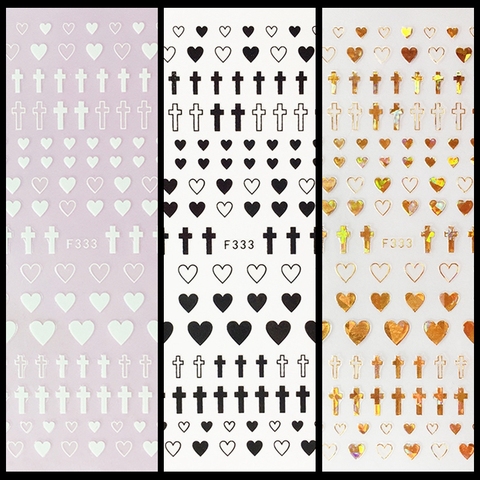 1 Sheet 4 Colors Empty Solid Cross Heart Shape Self-Adhesive Nail Art Stickers DIY Tips F333# ► Photo 1/5
