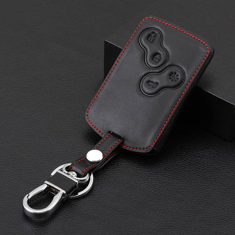 4 Button Car key Genuine Leather Cover Protector Holder for Renault Clio Logan Megane 2 3 Koleos Scenic Card keychain Case ► Photo 1/6